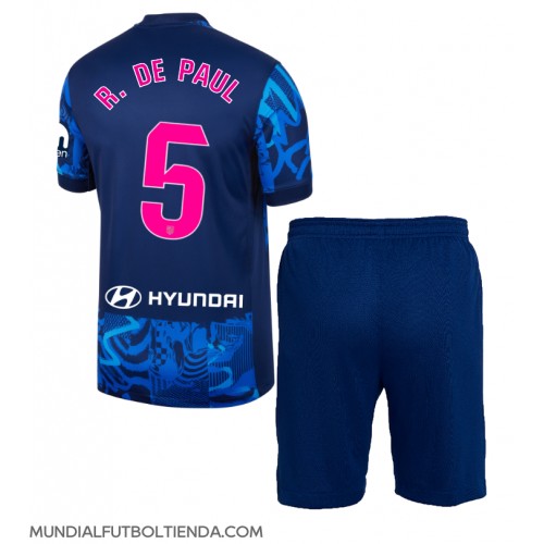 Camiseta Atletico Madrid Rodrigo De Paul #5 Tercera Equipación Replica 2024-25 para niños mangas cortas (+ Pantalones cortos)